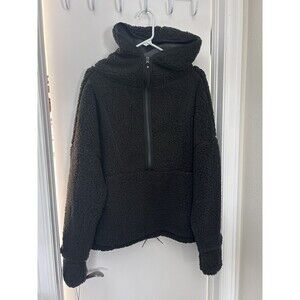 prAna Womens Hooded Polor Escape Black Sherpa 1/2 ZIP Pullover Hoodie Size XL